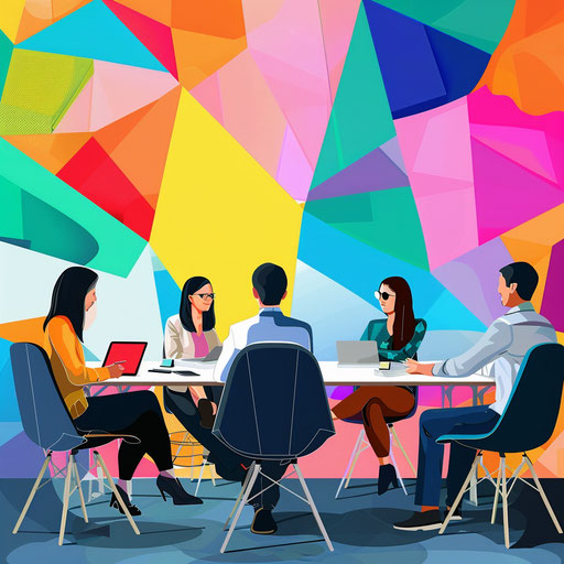 Meeting illustration with random color background in realistic style
