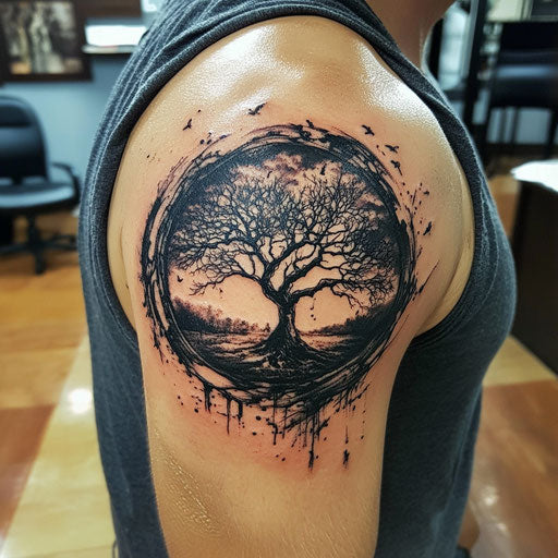 Upper arm tattoos for men with a tree of life