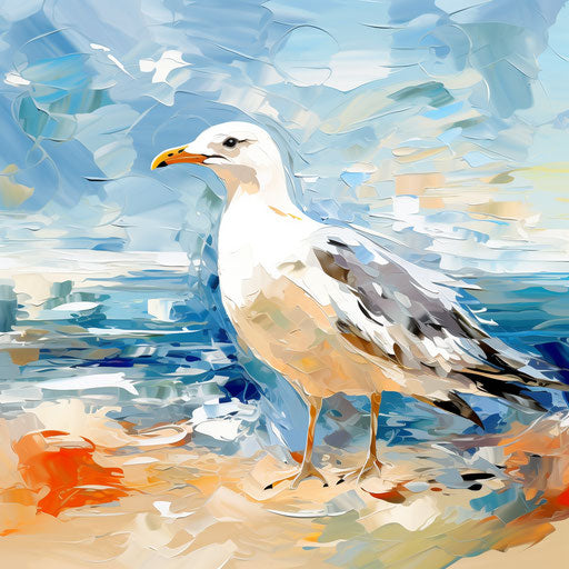 Seagull illustration in the style of Impressionistic Art, on white background
