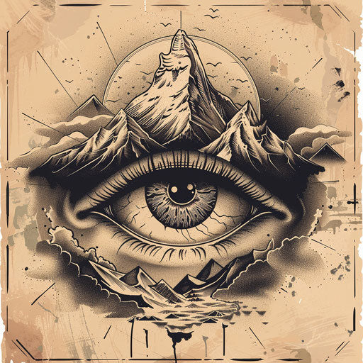 Eye on the Peak: Motivational Tattoo in Earth Tones