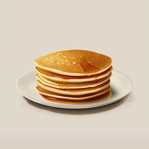 Pancake illustration in photorealistic style with a flat random background, metallic sheen and realistic textures