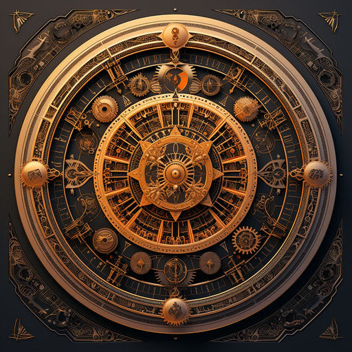 The zodiac wheel with gears, light orange and dark gray style