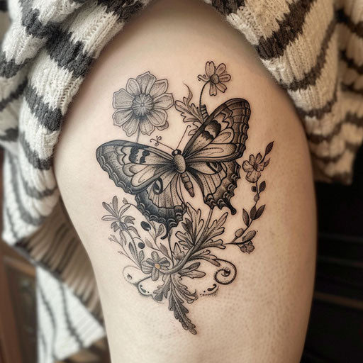 Butterfly garden tattoo à la Maria Sibylla Merian