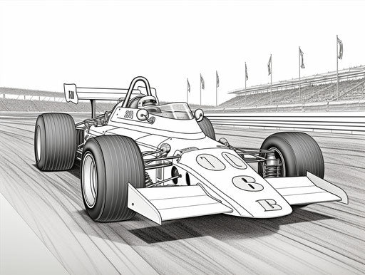 Coloring racing car, precisionist style, detailed miniatures