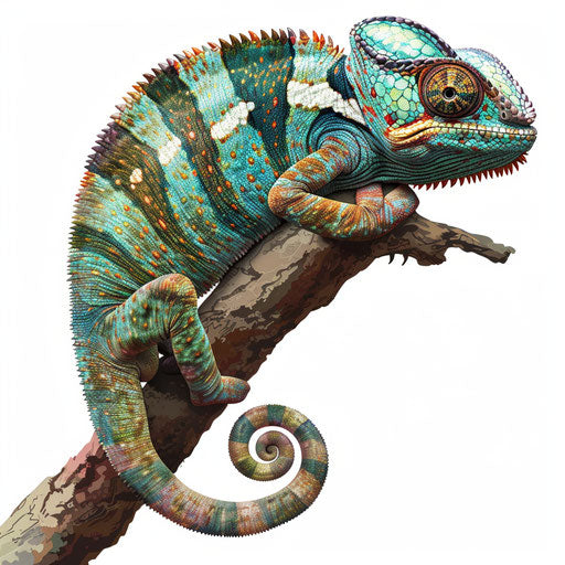 Realistic chameleon clipart on flat white background