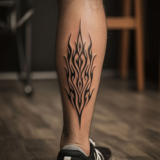 Shiny tattoo with sharp tribal lines and flames