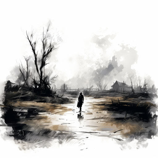 Ink clipart in the style of oil painting on white background