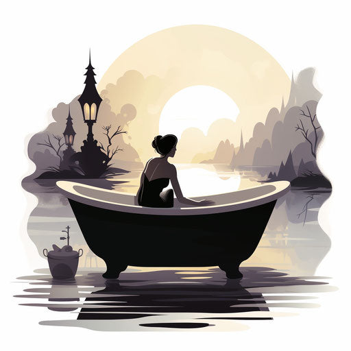 Bath illustration in the style of Chiaroscuro Art, on white background