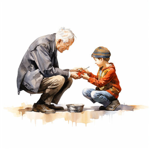 Helping others clipart in the style of Oil painting, on a white background