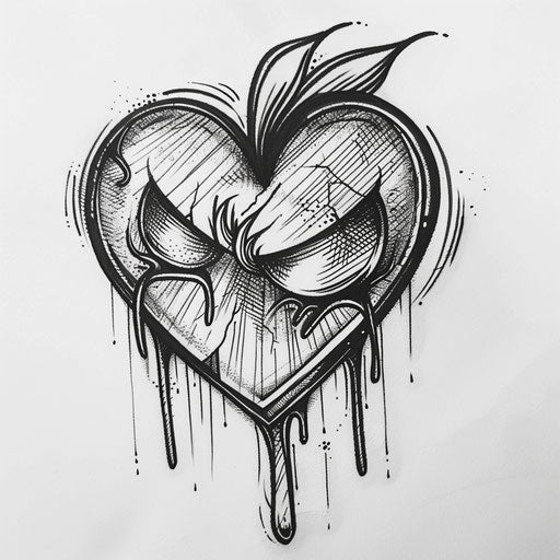 Bold sketch of a crying heart in flat tattoo style