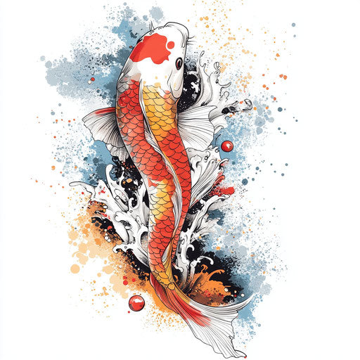 Yakuza back tattoo with vibrant koi fish, flat style