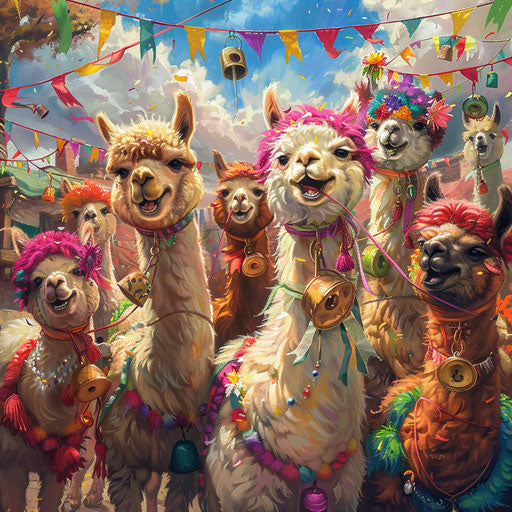 Traditional festival with alpacas, ribbons, and bells