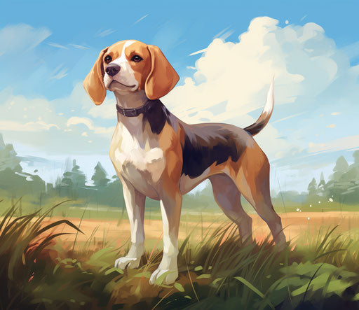 Small dog in a field in broad daylight