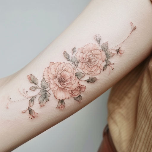 Romantic single needle tattoo sketch of intertwined roses