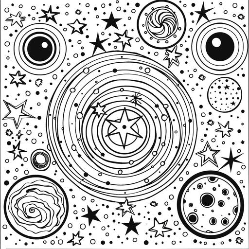 Concentric circles of stars and moons - Coloring book page – IMAGELLA