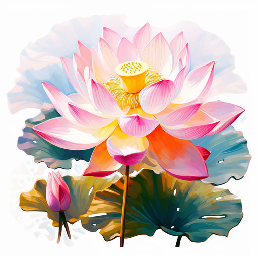 Lotus clipart in Impressionistic Art style, on white background