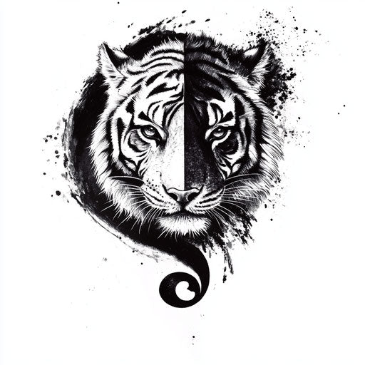 Tiger tattoo with yin-yang symbol on hand