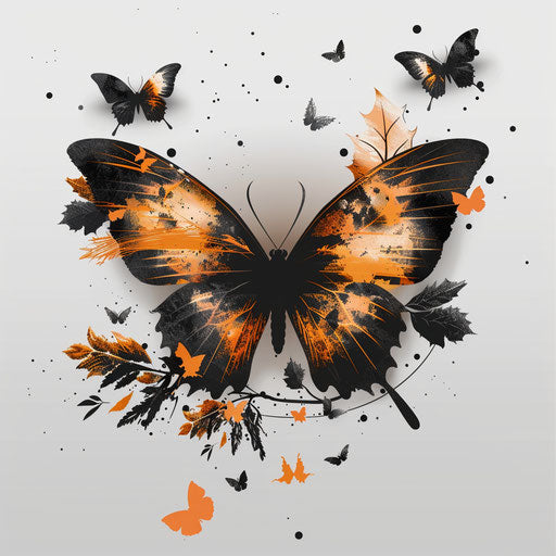 Autumn illustration with detailed wings and monochrome palette