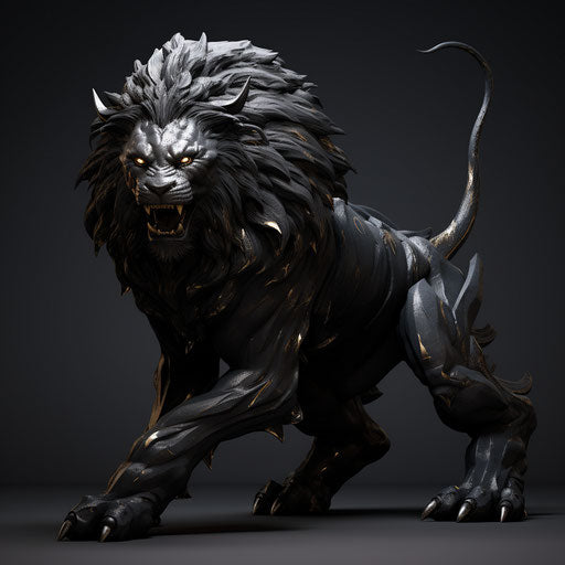 Black Lion with Claw Design, Ominous Vibe, Harsh Angles