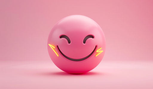 Pink smiley face with lightning bolts for eyes