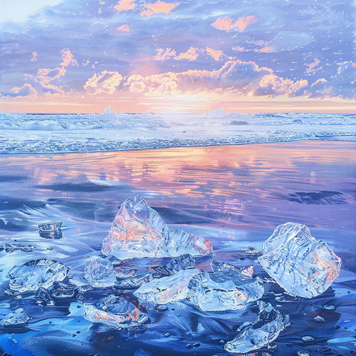 Diamond Beach, Iceland at sunrise with colors reflecting