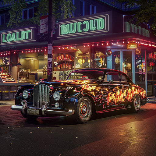 1954 Bentley R Type Continental transformed into luxury hotrod parked at upscale diner