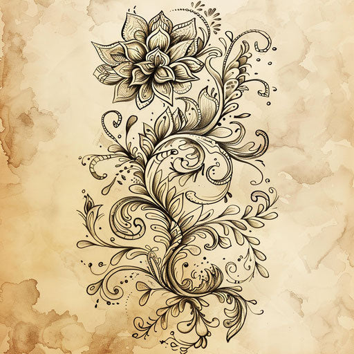Hand-drawn tattoo sketch - Mehndi pattern with rustic feel