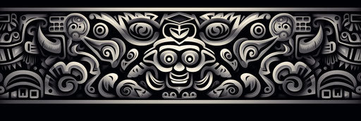 Black and white tribal pattern, chicano-inspired, realistic detail
