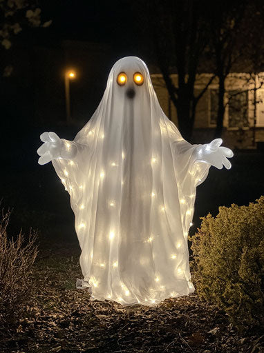 Halloween ghost costume with light-up eyes and hands