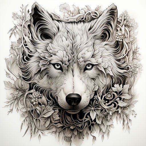 Wolf with trees on a coloring page