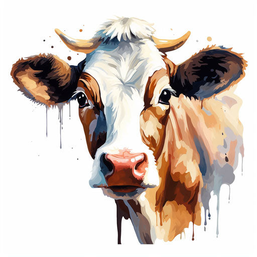 Cow artwork in the style of Impressionistic Art, on white background