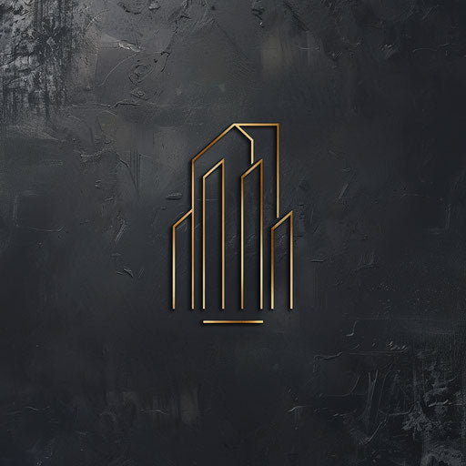 Modern real estate logo with sleek lines on metallic background