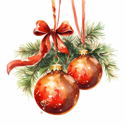 Christmas decorations in Oil painting style on white