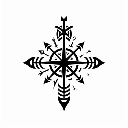 Minimalist sketch of a Viking compass in flat clipart style