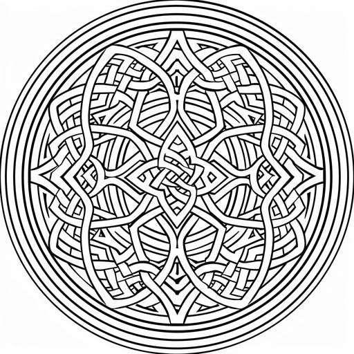 Circle with intricate Celtic knot design for coloring
