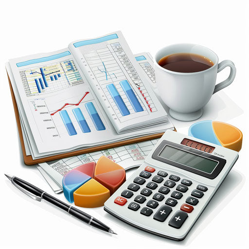 Realistic accounting clipart on flat white background