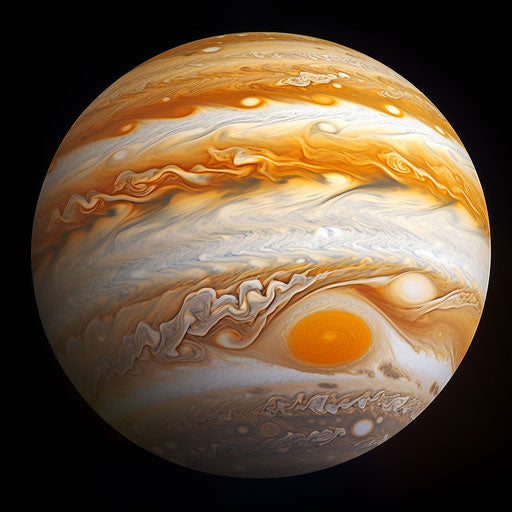 The outer disk of Jupiter in an image yellow, orange, white