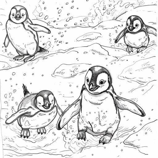 Playful baby penguins sliding on their bellies