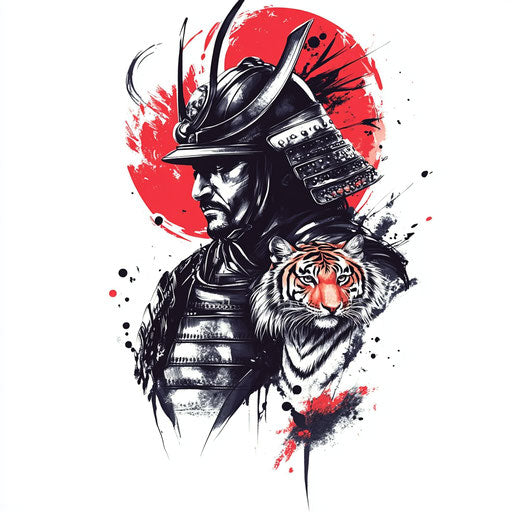 Japanese samurai tattoo sketch with tiger