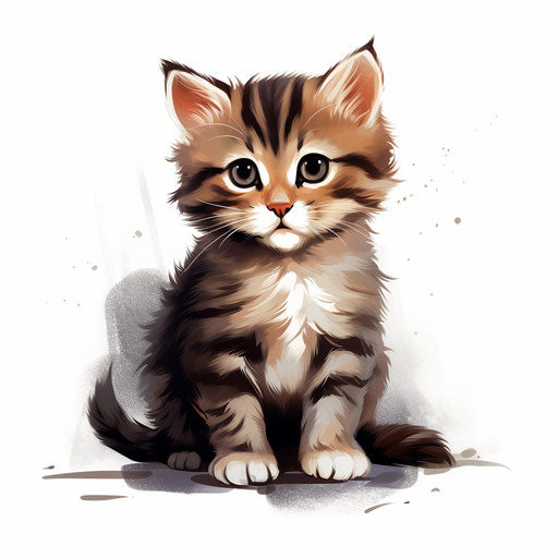 Kitten illustration in the style of chiaroscuro art, on white background