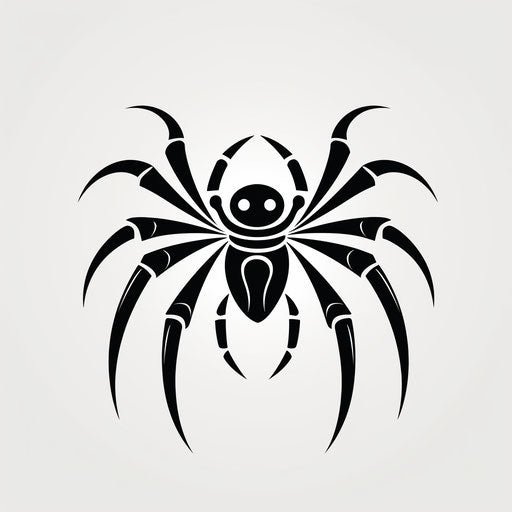 Black spider tattoo, stencil-based scientific PNG art