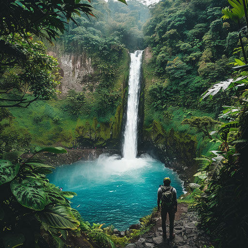 La Fortuna Waterfall with crystal clear waters and rugged cliffs