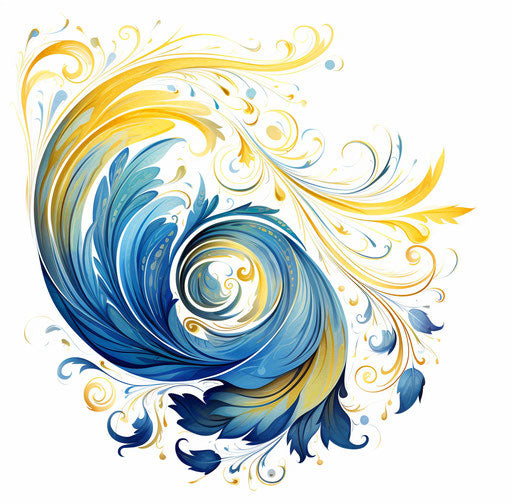 Blue and yellow dove wing in intricate floral style