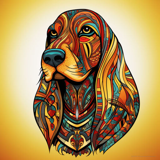Basset hound coloring book in tribal abstraction