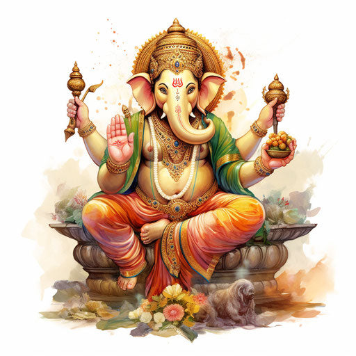Ganpati clipart in the style of Oil painting, on a white background
