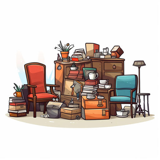 Yard sale in Minimalist style on white background
