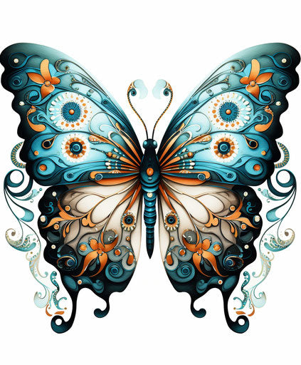 Black and white butterfly with intricate details