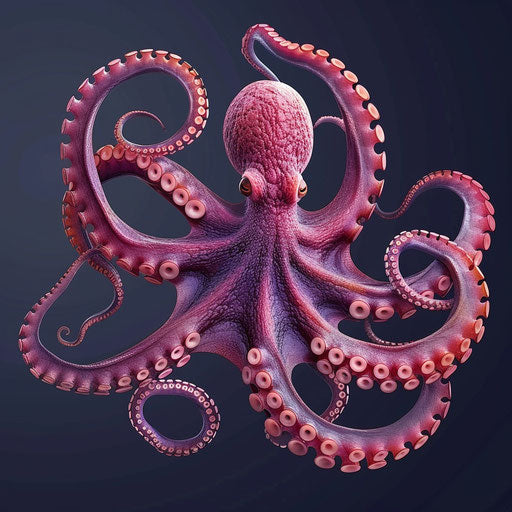 Octopus clipart in photo realistic style with a flat random background, high contrast and saturated hues
