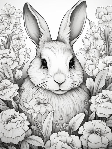 Bunny and flowers, realistic and stylized, pictorial fabrics