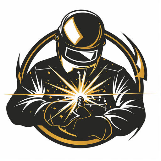 Stylish welding logo with spark design and white background